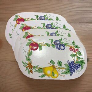 Vintage 4 Fruit Abundance Vinyl Placemats Oval 17.5X11" Multicolor Retro 1980s